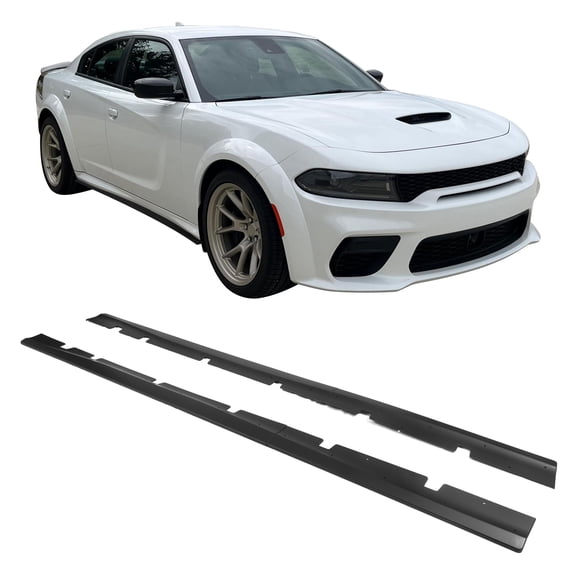Ikon Motorsports Side Skirts Extension Compatible with 2020-2023 Dodge Charger Widebody, IKON V2 Style ABS Plastic Matte Black Rocker Panel Splitter Side Underbody Spoiler 2PC