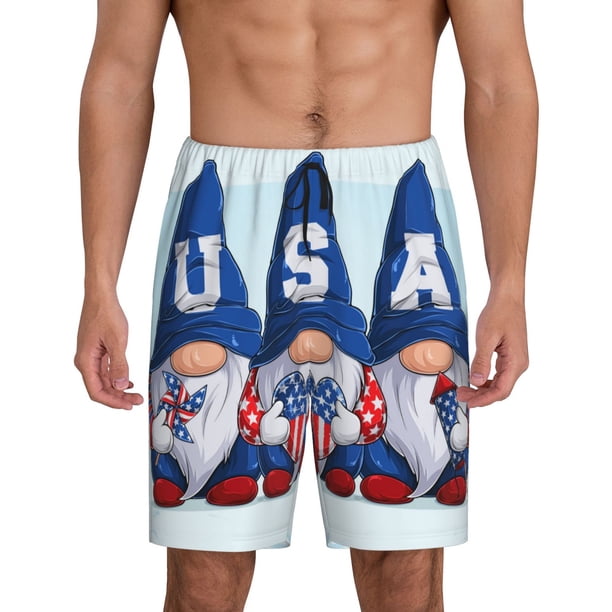 Balery Cute Gnomes in USA Pantalones cortos de pijama de punto de algodón para hombre con cinturilla y bolsillos-Medium
