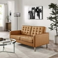 thumbnail image 2 of Tufted Loveseat Sofa Couch, Tan, Vegan Leather, Living Kitchen Cafe Bistro Hospitality Restaurant, Modern Contemporary HB36903, 2 of 9