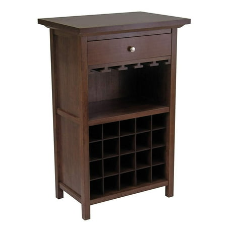 Wine Cabinet 20 Bottles Dark Wood Glass Rack Drawer Home Bar Storage