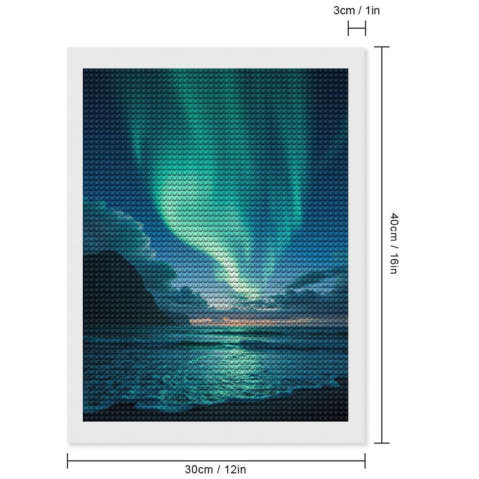 Diamond Art Kits for Adults, Aurora Borealis Over Ocean Sky 5D Diamond Painting Kits for Adults Beginners, DIY Full Drill Diamond Painting, Gem Art and Crafts 12x16