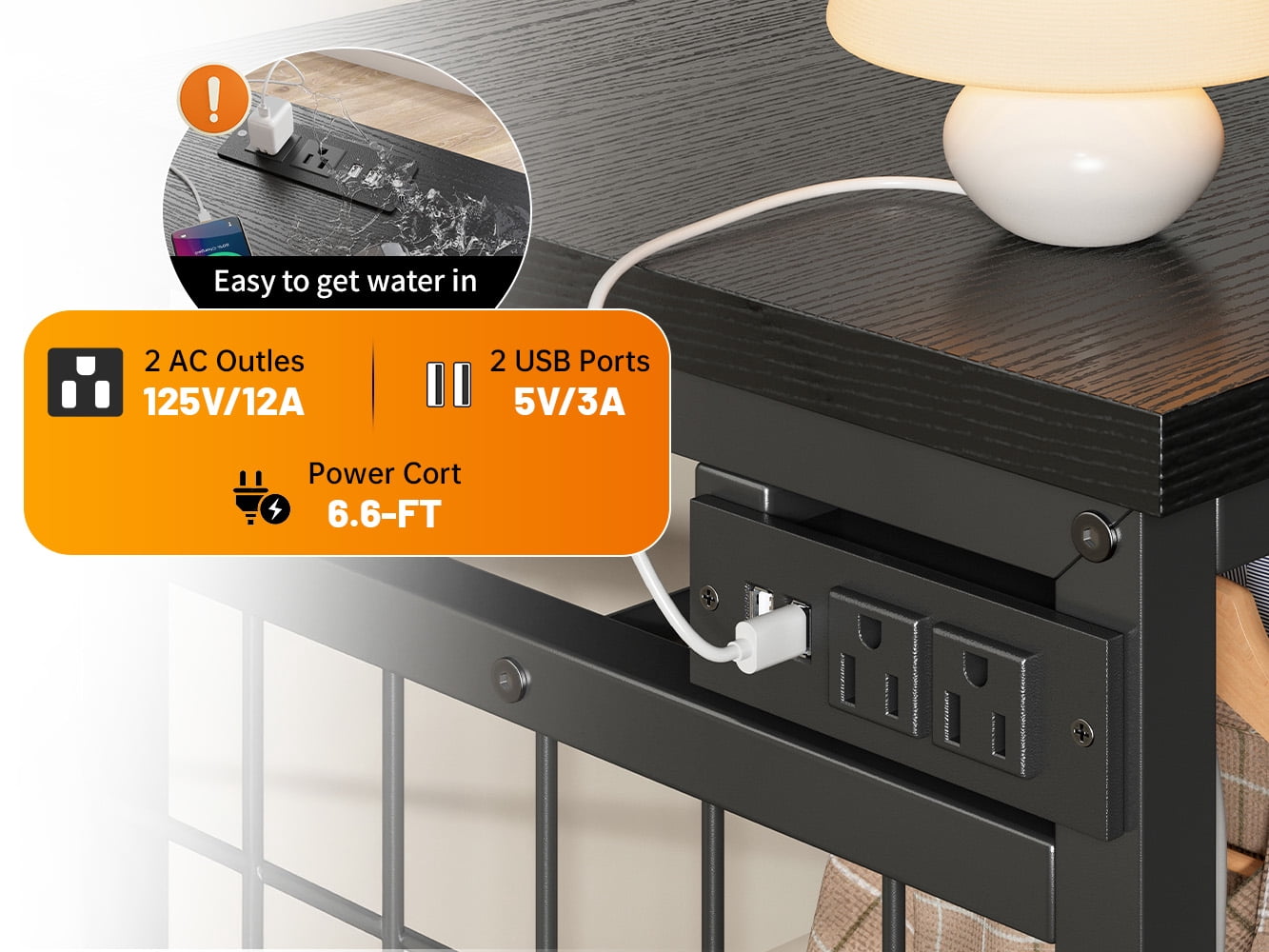 Snhomee Dresser with Clothes Rack 6 Drawer Dresser with Clothing Rack for Hanging Clothes Black Dresser with Fabric Drawers & Charging Station