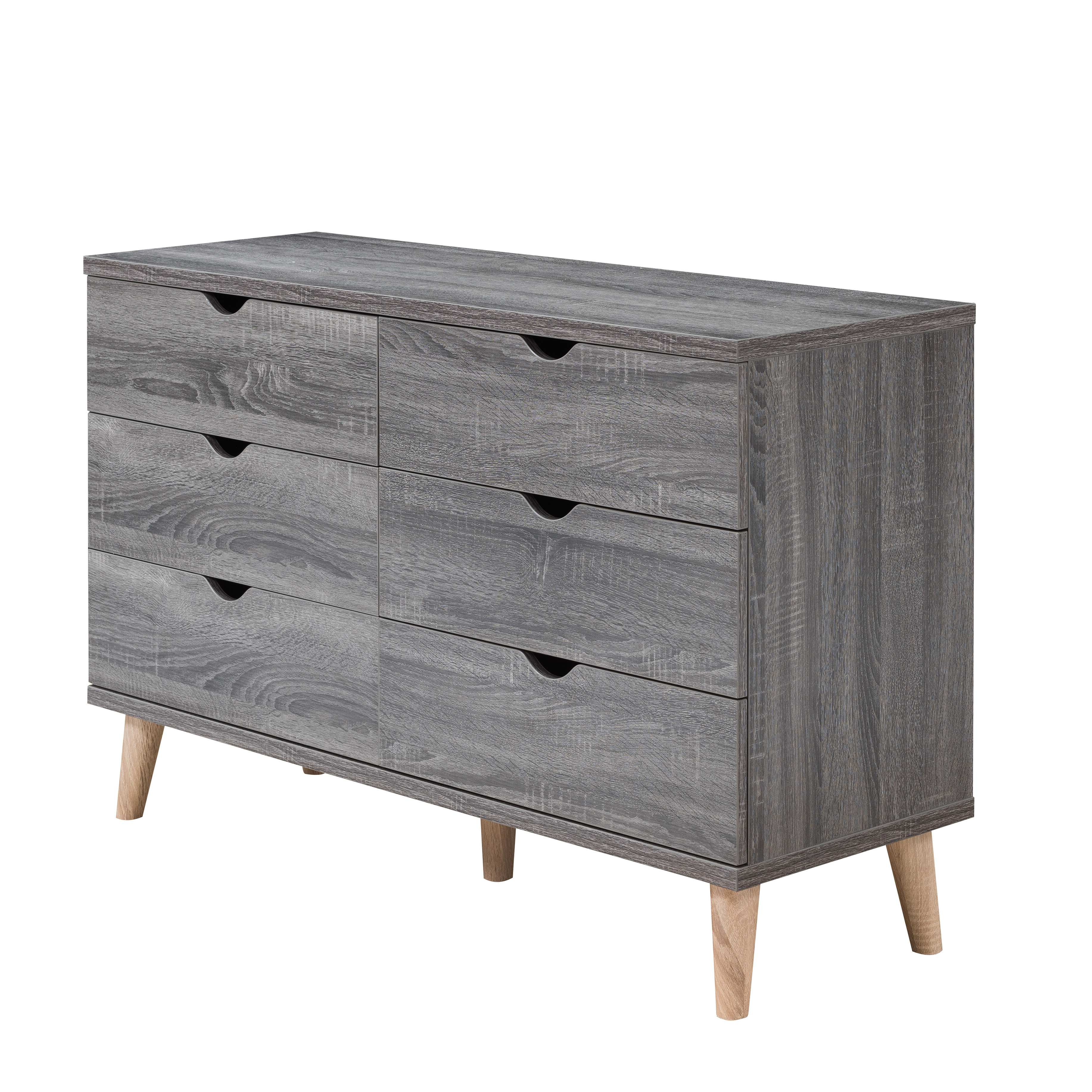 24/7 Shop At Home Orden Wood 6-Drawer Dresser for Bedroom, Dark Gray (No Knobs)