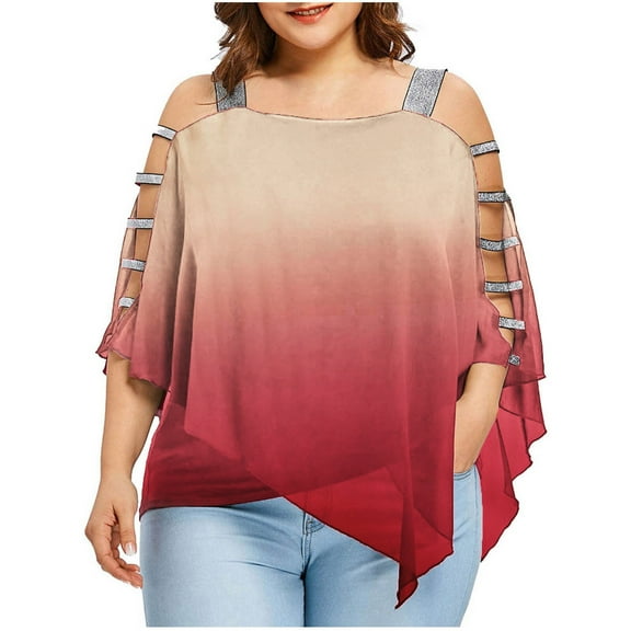 Babysbule Women's Tops Women Fashion Plus Size Ladder Cut Overlay Asymmetric Blouse Strapless Tops