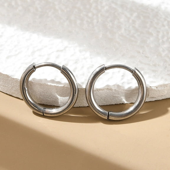 1pair Resistant 202 Stainless Steel Huggie Hoop Earrings Hypoallergenic Earrings with 316 Surgical Stainless Steel Pin Stainless Steel color 12 Gauge 14x2mm Pin: 1mm