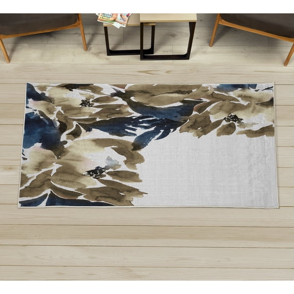 Floral Decorative Rug, Flowers in Watercolor Style Effect Illustration of Peonies Spring Inspired Print, Quality Carpet for Bedroom Dorm and Living Room, 6 Sizes, Dark Khaki, by Ambesonne