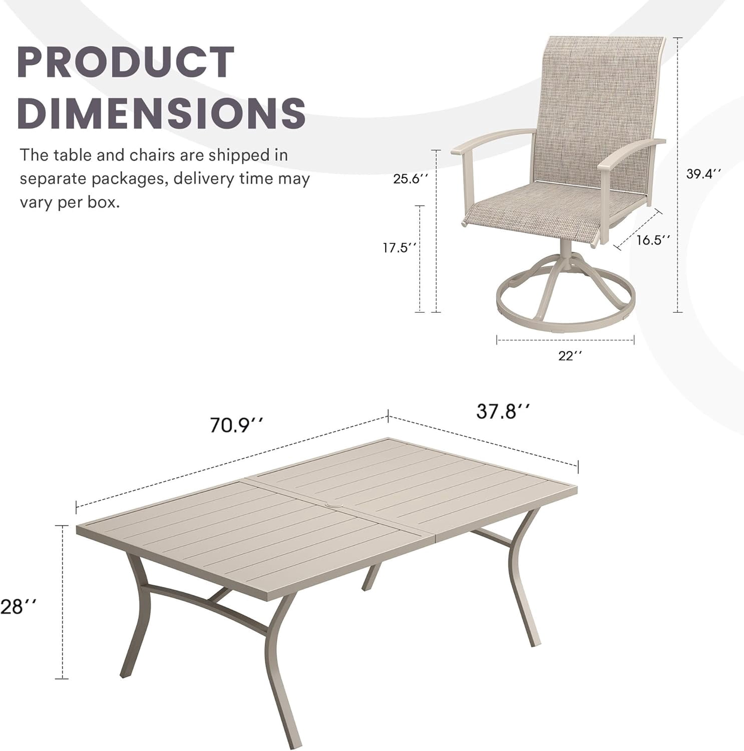 DIFY 9PCS Patio Dining Furniture Set, 71" Rectangular Metal Table, 8 Swivel Textilene Chairs