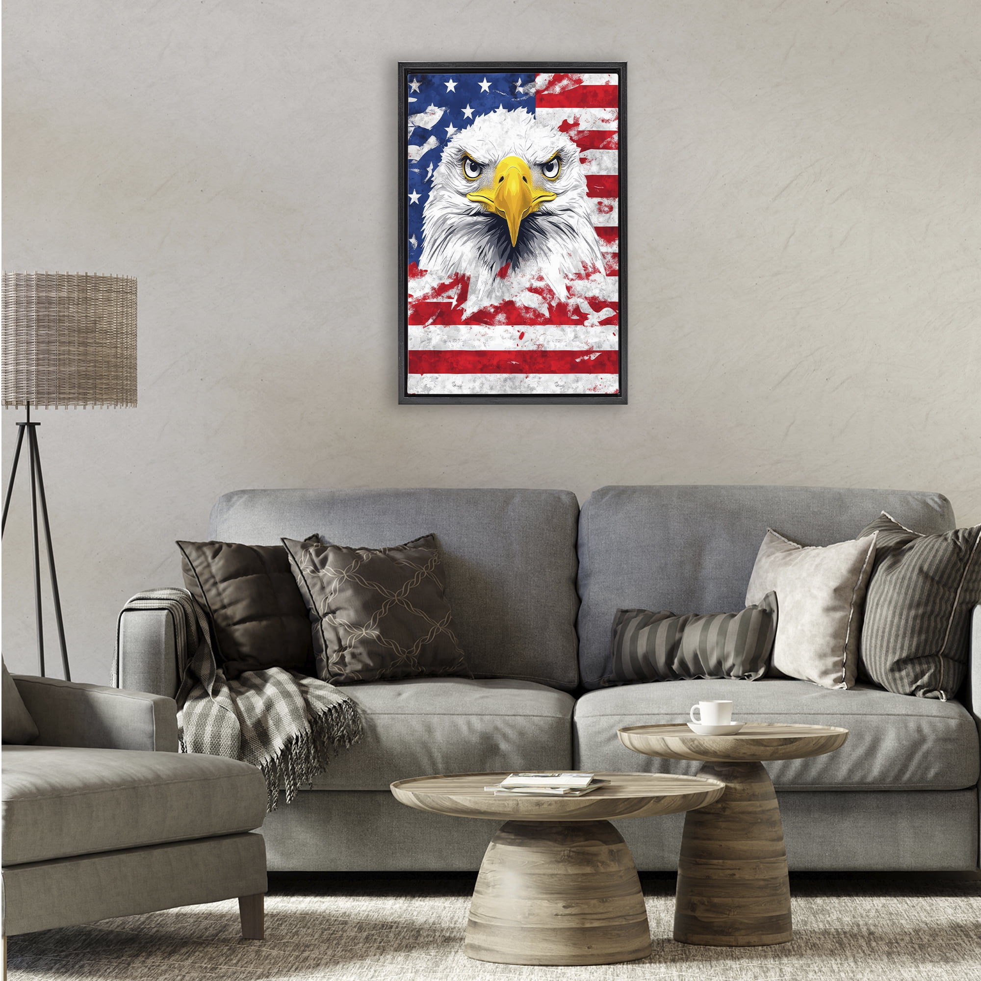 Stupell Industries Patriotic Bald Eagle Flag Black Framed Floater Canvas Wall Art, design by The Wands Want