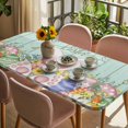 thumbnail image 3 of Easter Table Cloths for 3 Foot Rectangle Tables, Spring Rabbit Ear Eggs Floral Green Wooden Grain Patio Waterproof Elastic Fitted Tablecloths, Washable Rectangular Table Cover for Camping, 3 of 8
