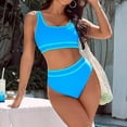 thumbnail image 3 of Conjuntos de Bikini para Mujer, Trajes de Baño Deportivos de Dos Piezas, Trajes de Baño de Corte Alto con Bloques de Color, Azul L, 3 of 4