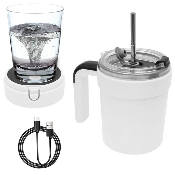 12.85oz Automatic Magnetic Stirring Coffee Mug with Temperature Display Magnetic Milk Stirrer Automatic Stirring Coffee Mug with Lid Auto Protein Powder Mixer,White