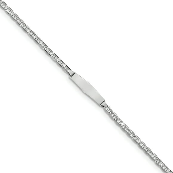 14k WG Anchor Link Soft Diamond Shape ID Bracelet (Weight: 3.38 Grams, Length: 7 Inches)