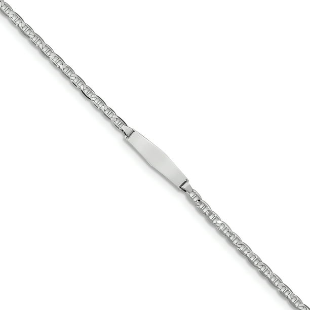 14k WG Lien d'Ancrage Doux Diamant Forme ID Bracelet (Poids: 3,38 Grammes, Longueur: 7 Pouces)