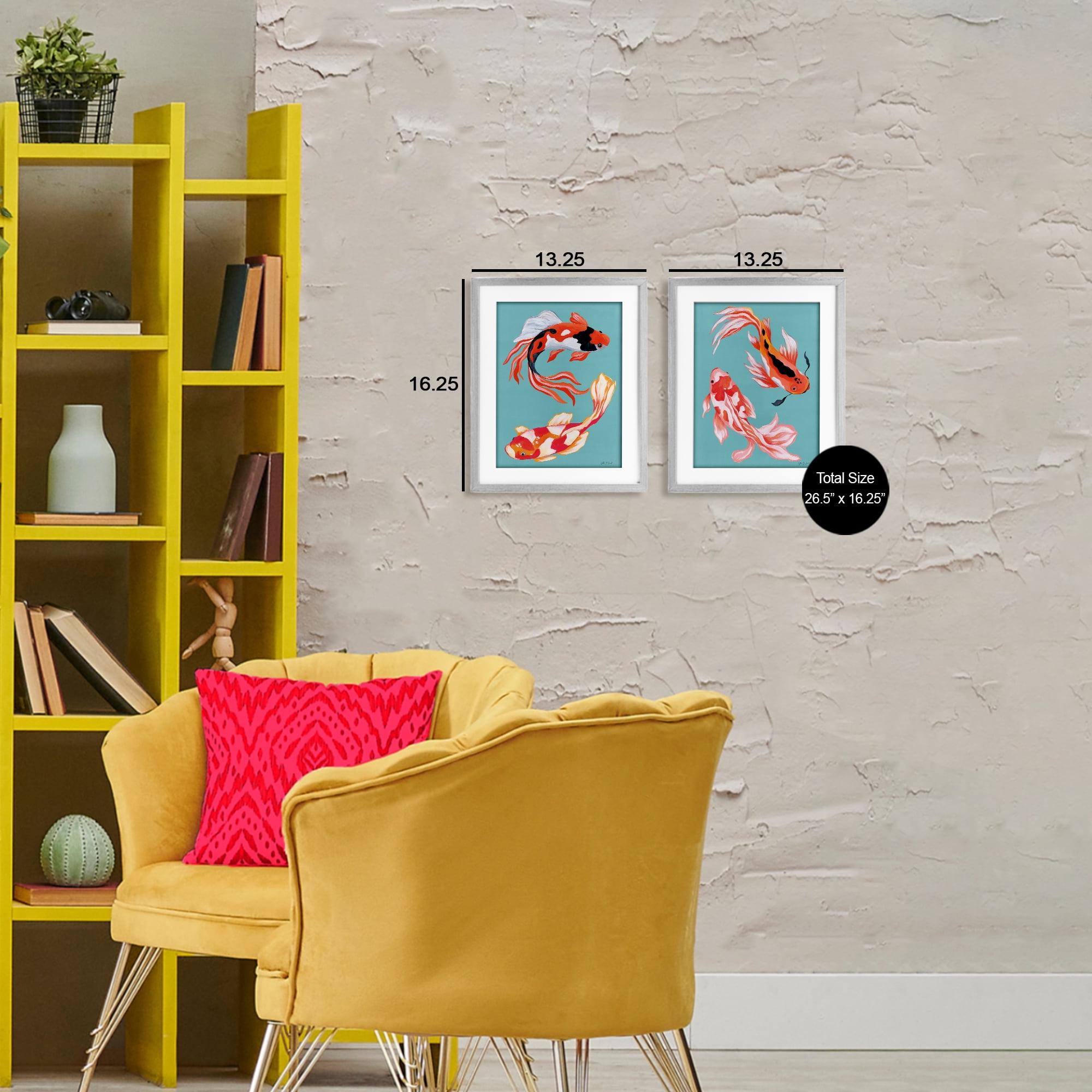 Stupell Industries Colorful Twin Koi 2 Piece Gray Framed Print Under Glass Set, design by Yvette St. Amant