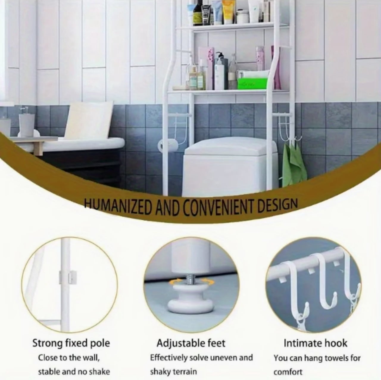 3-Tier Over the Toilet Storage Shelf, Metal Bathroom Shelves Over the Toilet Bathroom Organizer, No Drill Space Saving Toilet Rack