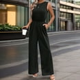 thumbnail image 5 of Fashion Jumpsuits for Women Dressy Plus Size Solid Color Sleeveless High Waist Slightly Elastic Jumpsuit, 5 of 7