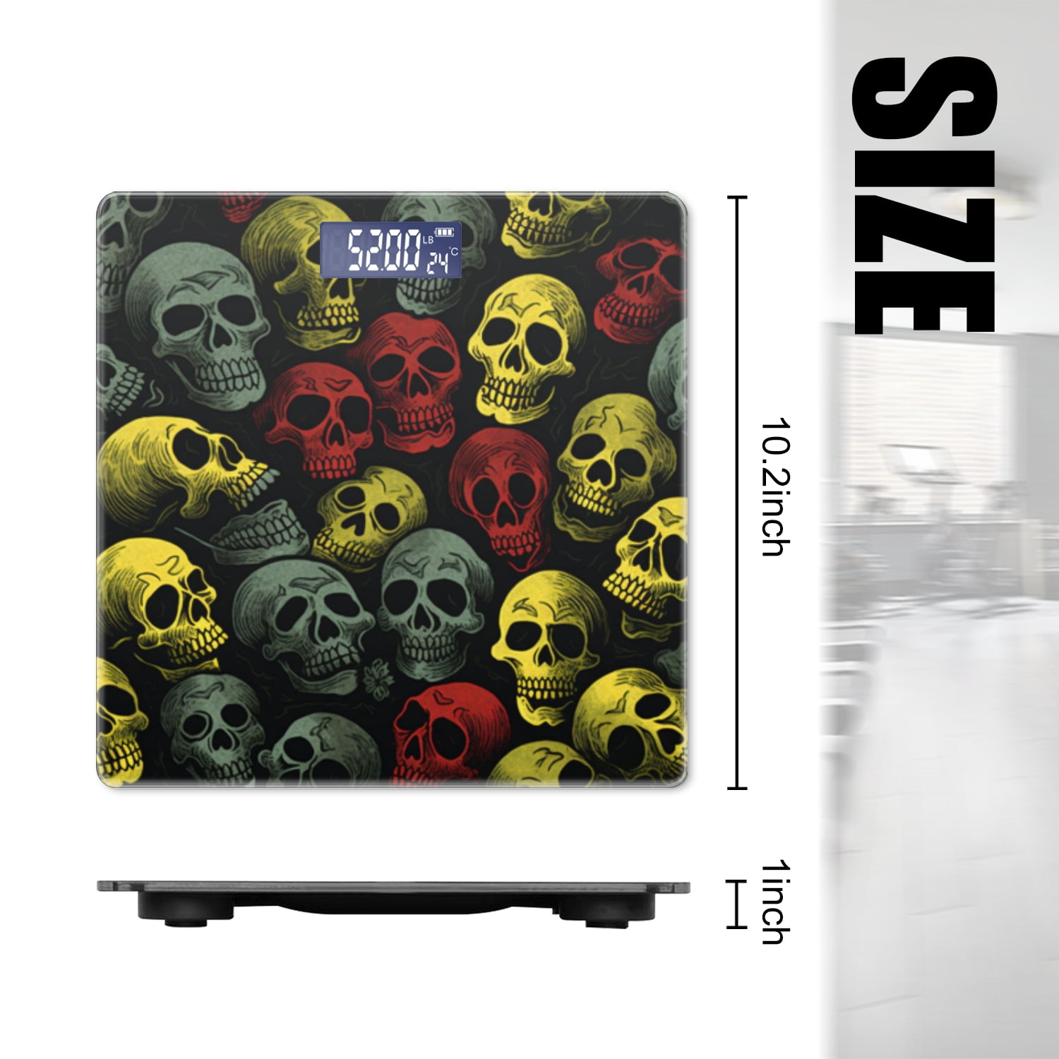 Bathroom Scale, Highly Accurate Digital Body Scale,Precisely Measures Weight up to 400 lbs-Pattern Of Skulls In The Style Of Comic Book Art