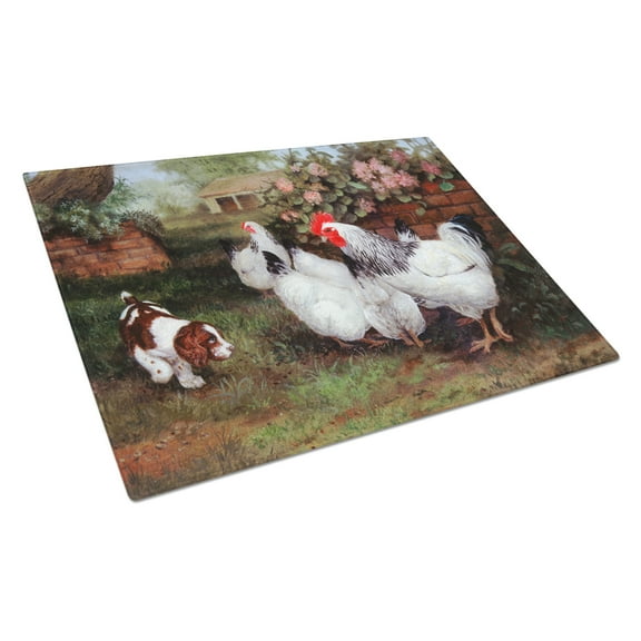 Carolines Treasures HEH0003LCB Chickens, Hens and Puppy Glass Cutting Board Large, 12H x 16W, multicolor