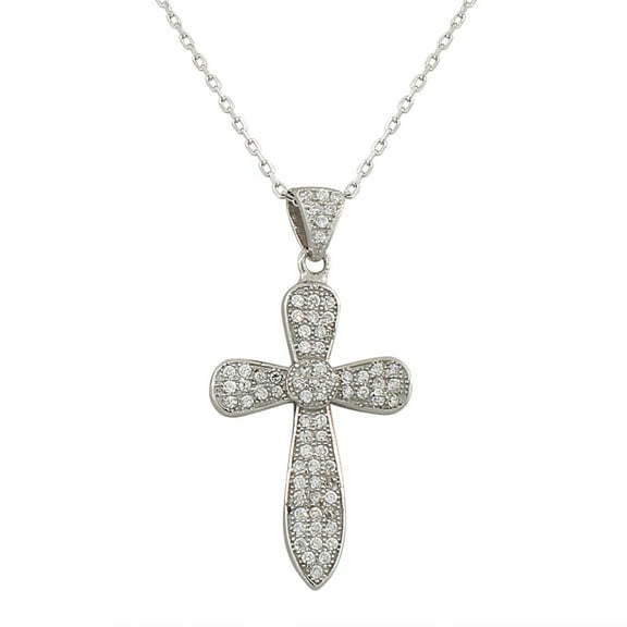 925 Sterling Silver Women's Classic Cross CZ Pendant Necklace