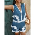 thumbnail image 5 of Women'S Summer Two Piece Sets Sleeveless Floral Button Down Tops and Short Sets Blue S, 5 of 8
