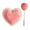 thumbnail image 1 of Ceramic Heart Shaped Bowl and Spoon Set Cute Strawberry Pattern Tableware Kit Kawaii Kitchenware for Cereal Salad and Dessert, 1 of 8