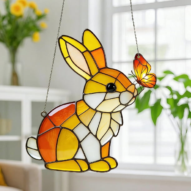 Adornos de Pascua, regalos de Pascua, conejos de Pascua, estilo acrílico, adorno colgante de granja para ventana, hogar, ventana, jardín, decoración de granja, regalo, colgante