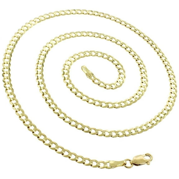 10K Yellow Gold 3.5mm Solid Cuban Chain, FREE Microfiber Cloth, Curb Link Mens Womens Necklace, Giorgio Bergamo