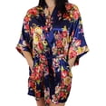 thumbnail image 2 of Women's Floral Satin Kimono Short Bridesmaid Robe With Pockets - Silky Touch, 2 of 6