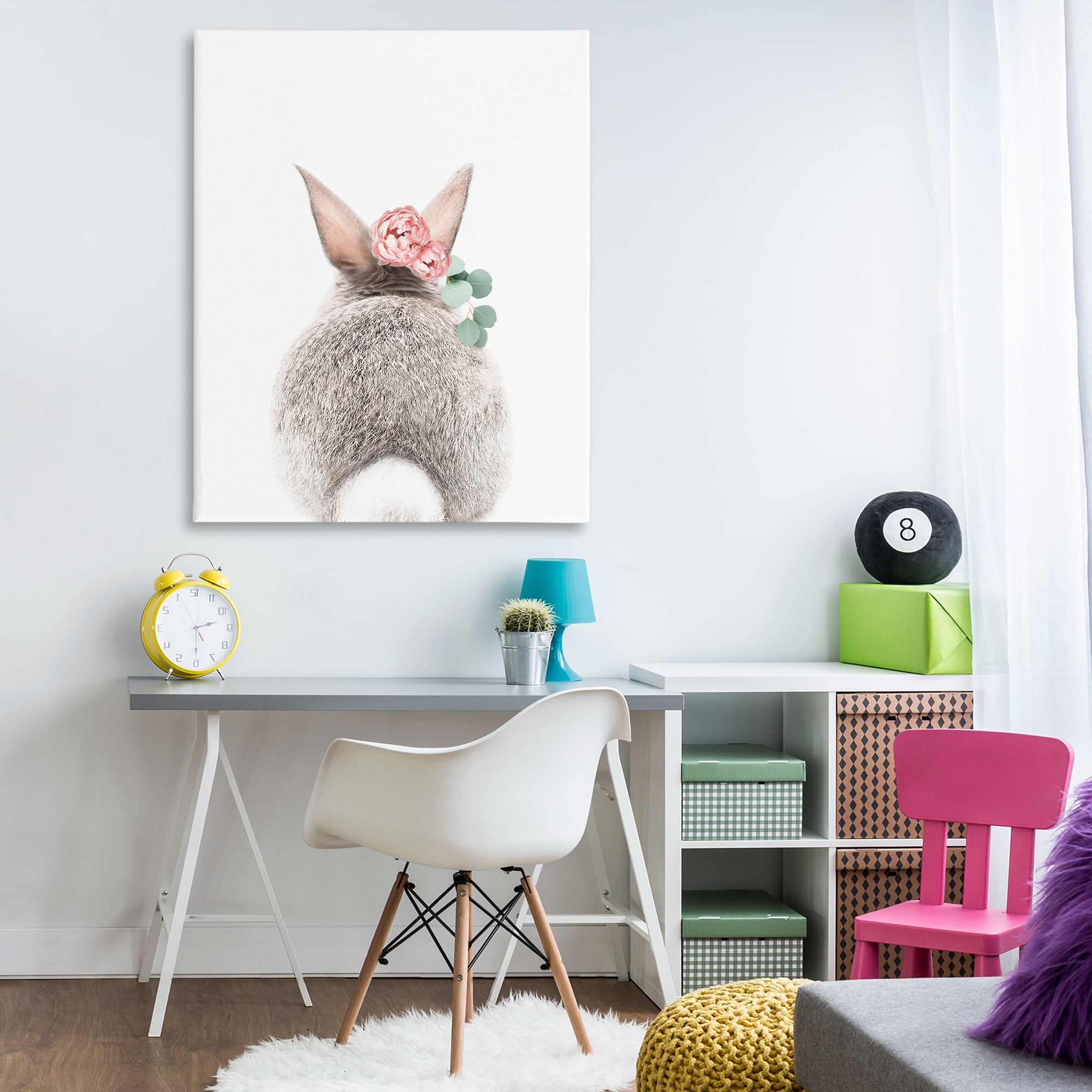 Stupell Industries Floral Bunny Tail Side Animals Painting Wrapped Canvas Art Print Wall Art, 36 x 48
