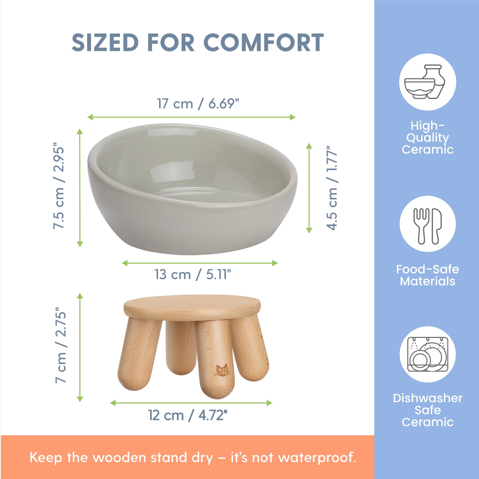 The Cat Ladies Tilted Ceramic Cat Bowl - Elevated Food Bowls Ceramic Pet Bowl - Raised Ceramics Bowls - Elevated & Tilted Design for Comfortable Eating - Grey