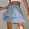 thumbnail image 2 of FRSASU Women's Frill Trim Ruffle Hem Shirred High Waist Shorts, Boho Casual Spring & Summer Tiered Layer Skirts Sky Blue, 2 of 7