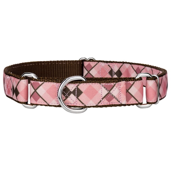 Country Brook Petz® Pink and Brown Argyle Ribbon Martingale Dog Collar, Medium