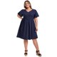 thumbnail image 2 of GRACE & GRANDEUR Vestido de Talla Grande para Mujer con Bordado Frontal, Splicing, Cintura Alta, Plisado, Cuello en V, Manga con Volantes, Vestido Midi A Line 2X Azul Marino, 2 of 5