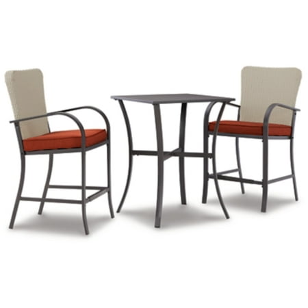 Signature Design by Ashley Tianna Outdoor 3 Piece Counter Table Set with 2 Two-Toned Counter Height Cushioned Chairs Dark Brown