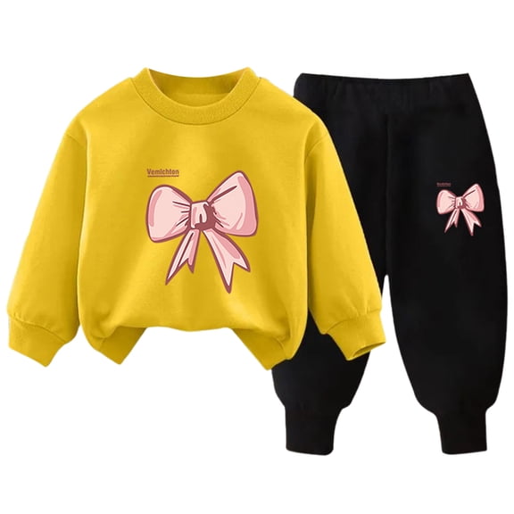 NOLDARES Toddler Baby Boy Girl Clothing Sets Printed Long Sleeve Tops and Pants Kids 2pcs Outfits(Yellow,8-9 Y)