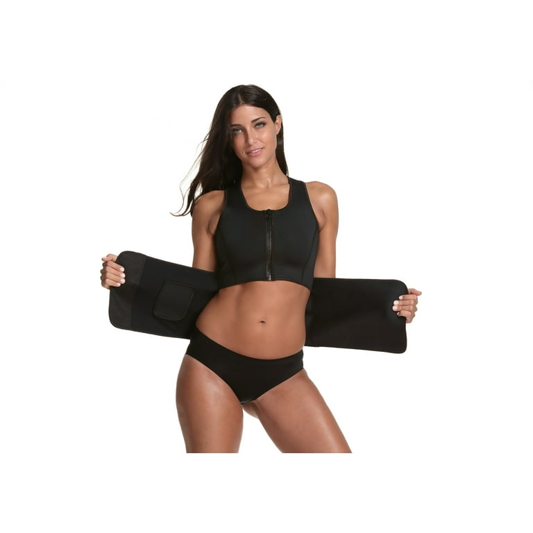 Sauna Hot Sweat Neoprene Waist Trainer Corset Trimmer Belt Body Shaper Slimming 2 in 1 Tank Top with Adjustable Sauna Belt Walmart