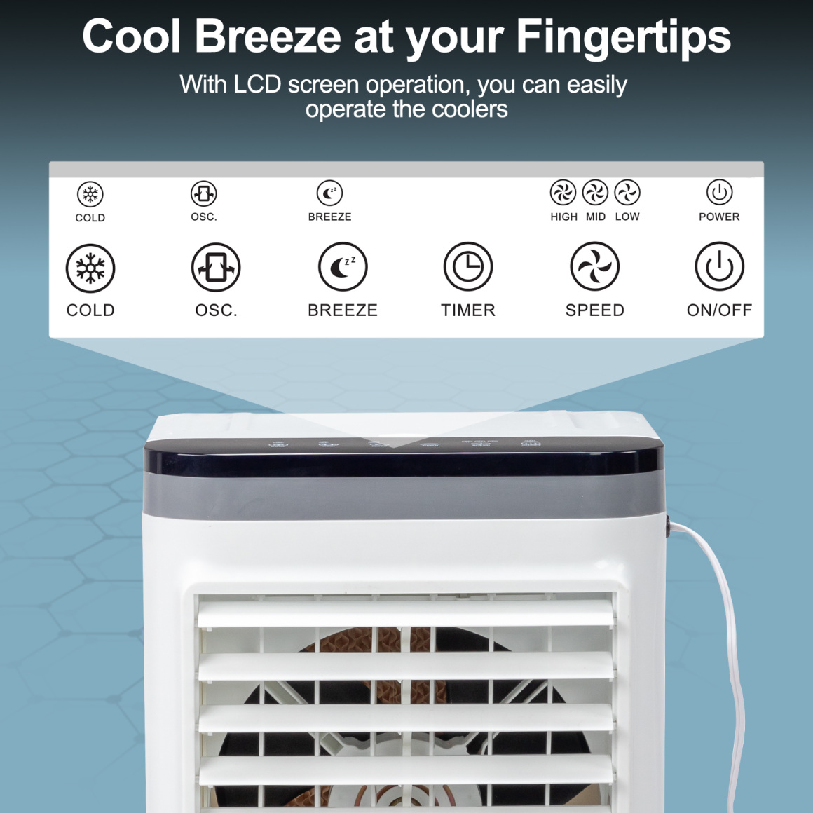 3-in-1 Portable Evaporative Cooler 720R, 461CFM Airflow with 5.28Gal Tank & Ice Packs, 40° Oscillation for 215 Sq Ft, Remote Control & Wheels, Indoor/Outdoor Use, Gray White
