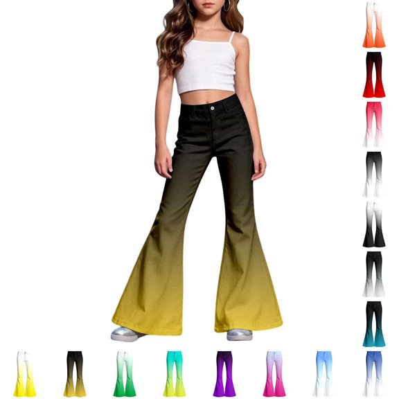 Flare Pants for Girls High Waist Baggy Girls Wide Leg Pants Girls Back to School Clothes Gradient School Pants Size 5-16 Years