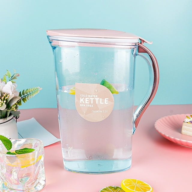 Fridja Summer Savings 1.4L Cold Water Kettle, Clear Large Capacity Portable Water Refill Delicate Open and Close Refrigeration Juice Beverage Kettle for Travel, Office Student Dormitory,Pink
