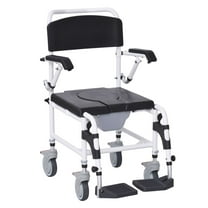 Commode Wheelchair Shower Chair, 300lbs - Rolling Transport Chair with Detachable Bucket, Waterproof Design for Elderly & Disabled