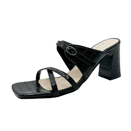 

adviicd Sandalias Para Hombres Women s Square Toe Low Block Chunky Heels Open Toe Ankle Strap Dress Pump Shoes