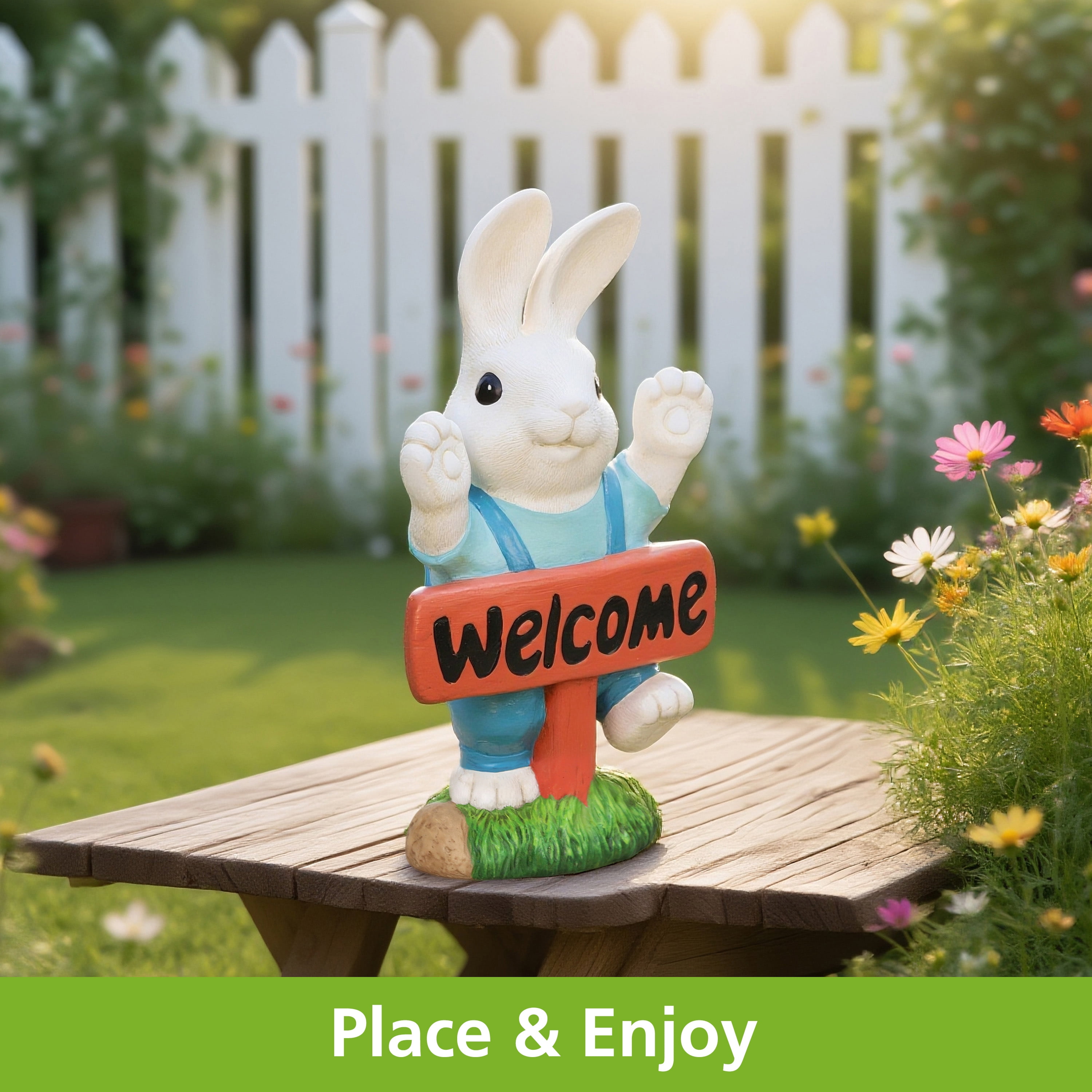 Mainstays Easter Welcome Bunny Statue, Indoor/Outdoor, 6.2 in L x 3.8 in W x 11.5 in H