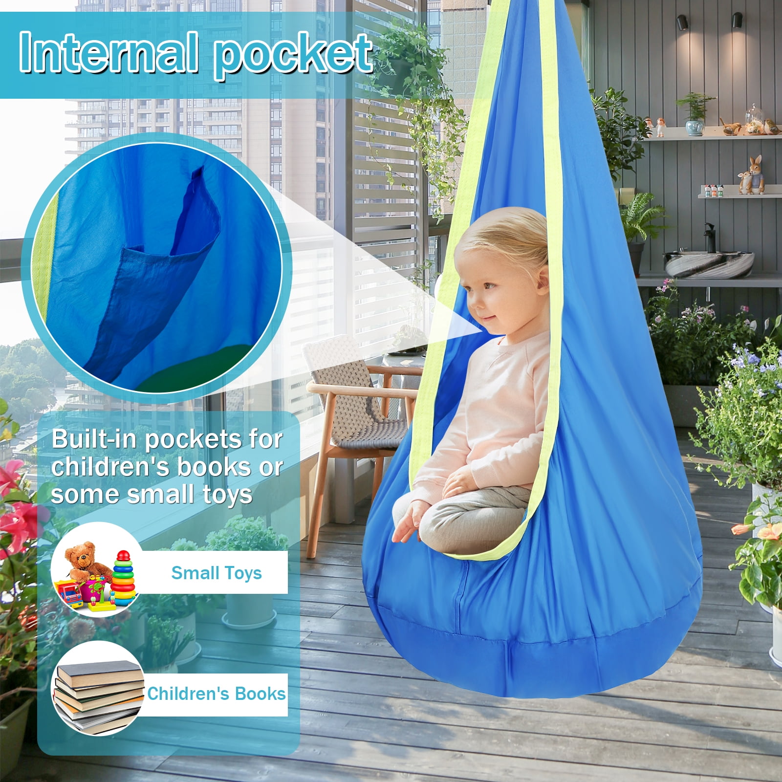 Kids Pod Swing Seat Hammock Chair Swing with Inflatable Pillow Hanging Hammock Chair Sensory Swing Chair with Pocket Max 200kg,62.99*27.56in