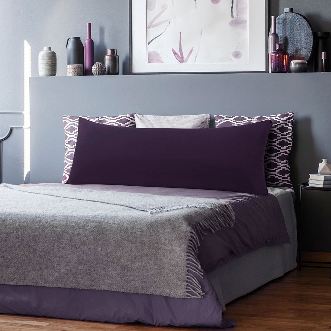 Unique Bargains 2 Packs Microfiber Solid Body Pillow Cover Purple 20" x 60"