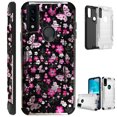 thumbnail image 1 of Compatible with AT&T Maestro 3 Brushed Metal Texture Hybrid Silver Guard Phone Case Cover (Pink Butterfly), 1 of 2