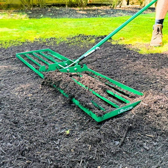 Landzie AeroLeveler - The Lawn Leveling Rake That Never Flips - Patented 48 inch Wide Pneumatic Lawn Level for Yard, Dirt, Soil, Sand, Provides Stability and Control (Pneumatic 48" Leveling rake)