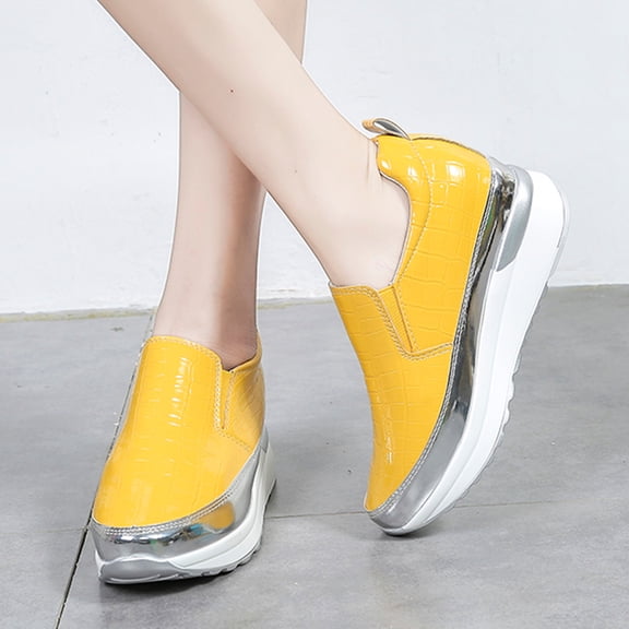 Miluxas Womens Slip on Loafers Comfortable Thick Soft Platform Sneakers Arch Support Casual Platform Shoes Clearance Yellow 10(42)