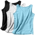 thumbnail image 2 of MASRIN 3PCS Women's Sleeveless Basic Shirts Cotton Linen Loose Fit Comfy Lounge Tank Tops Side Split V Neck Lightweight Summer Gauze Shirt Casual Tanks Light Blue M, 2 of 8