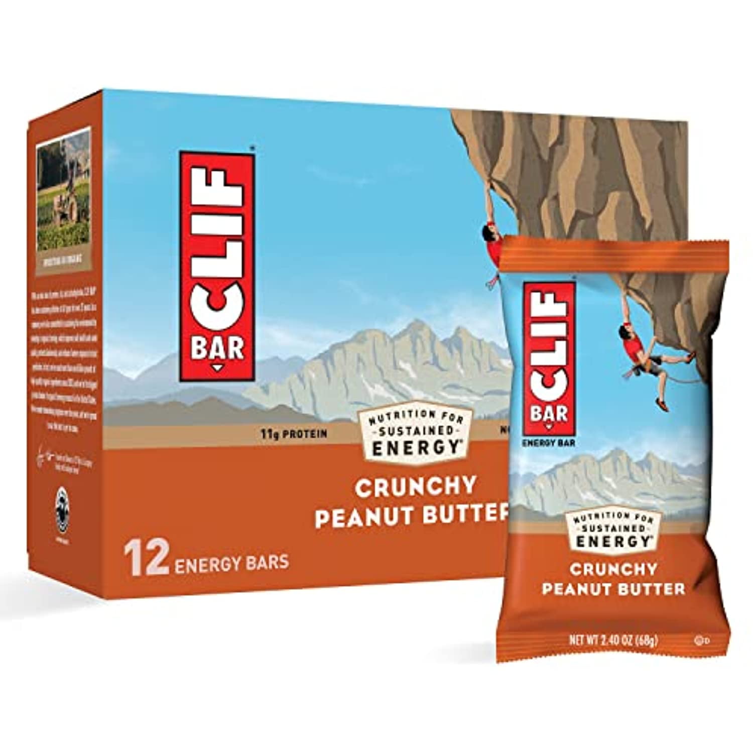Clif Bars - Energy Bars - Crunchy Peanut Butter - Made With Organic Oats - Plant Based Food - Vegetarian - Kosher (2.4 Ounce Protein Bars, 12 Count) Packaging May Vary