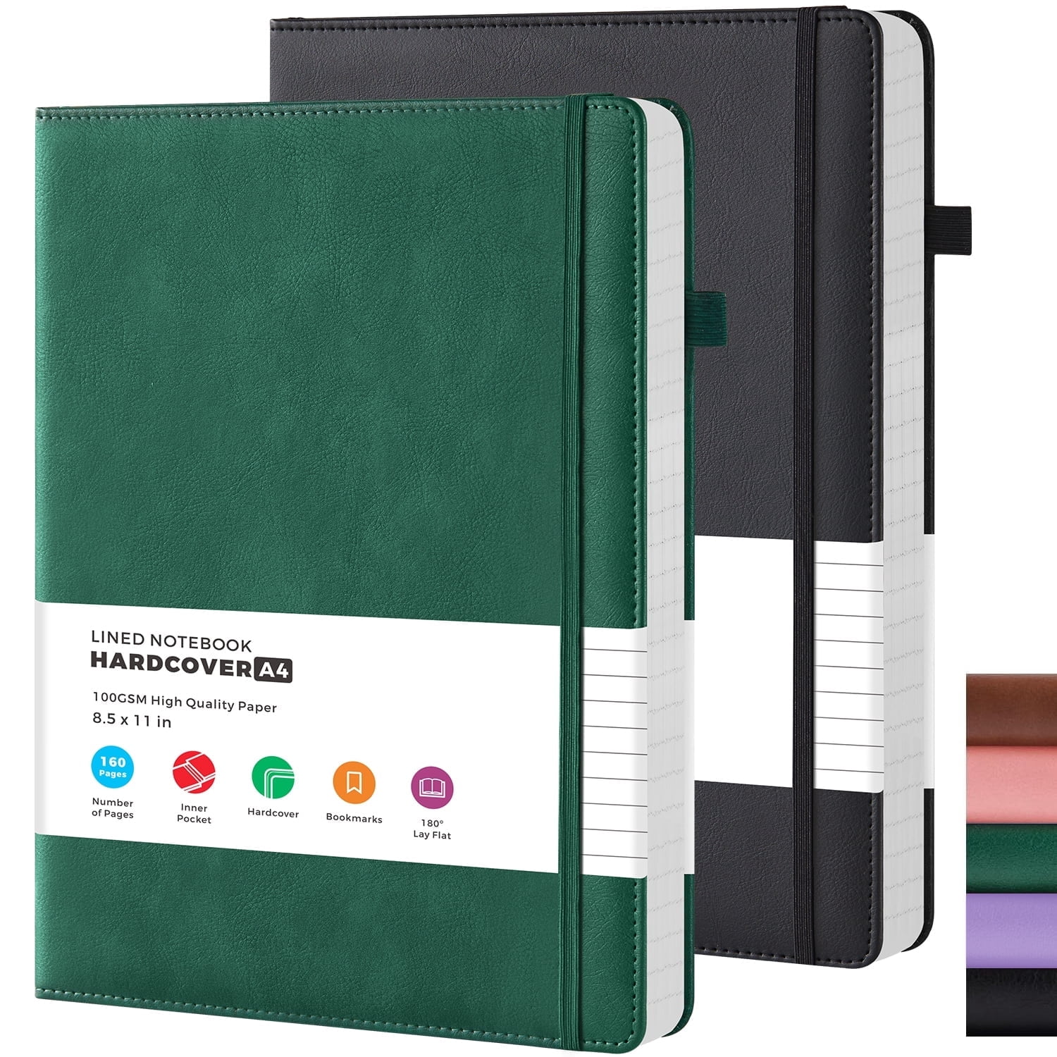 NIRMIRO 2 Pack A4 College Ruled Notebook, Leather Journal for Note Taking, with 100GSM Premium Lined Paper, 8.5"x11", Inner Pocket, for Women/Men Writing